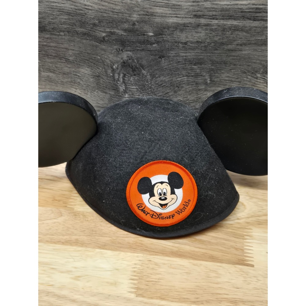 Walt Disney World Mickey Mouse Ear Hat Black Felt Adult Size Souvenir Cap vtg